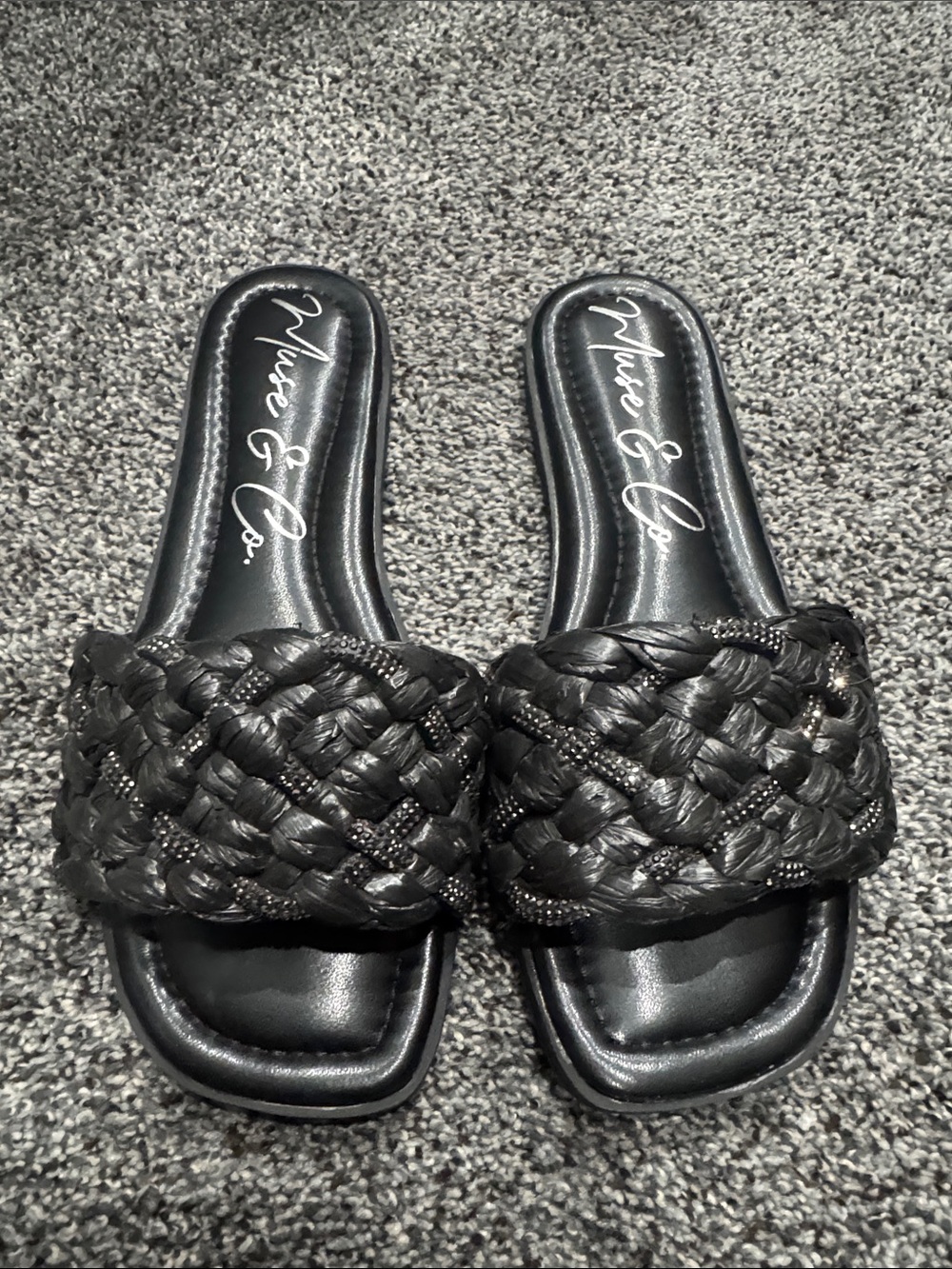Black Braided Slide Sandals - Women